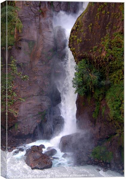 Crashing Waterfall into Marsyangdi River Canvas Print by Serena Bowles
