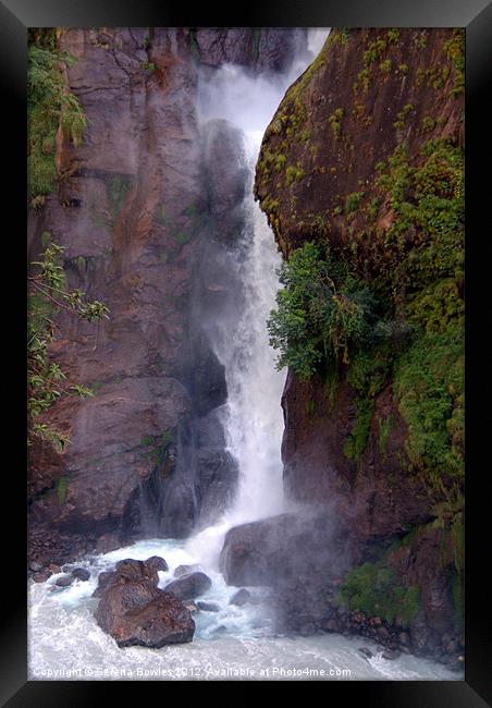 Crashing Waterfall into Marsyangdi River Framed Print by Serena Bowles