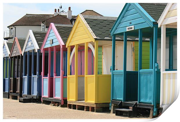colourful Southwold beach huts Print by dennis brown