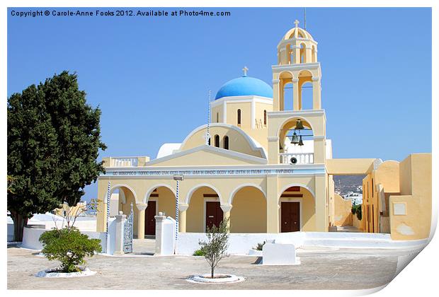 Church, Oia, Santorini, Greece Islands Print by Carole-Anne Fooks