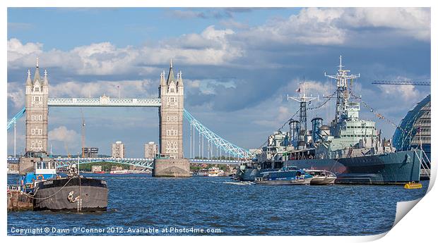 Tower Bridge and HMS Belfast Print by Dawn O'Connor