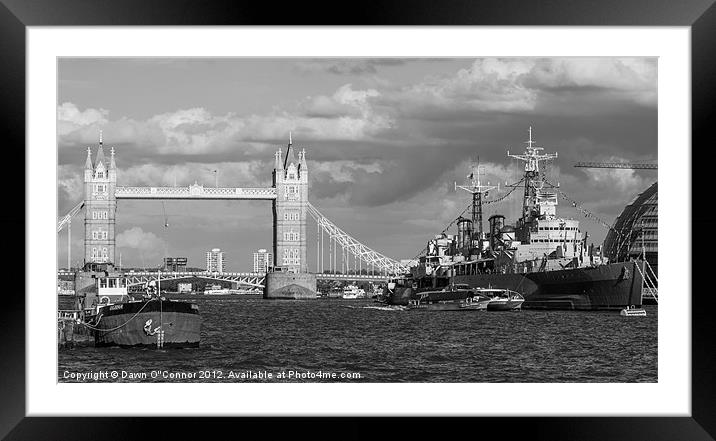 Tower Bridge and HMS Belfast Framed Mounted Print by Dawn O'Connor