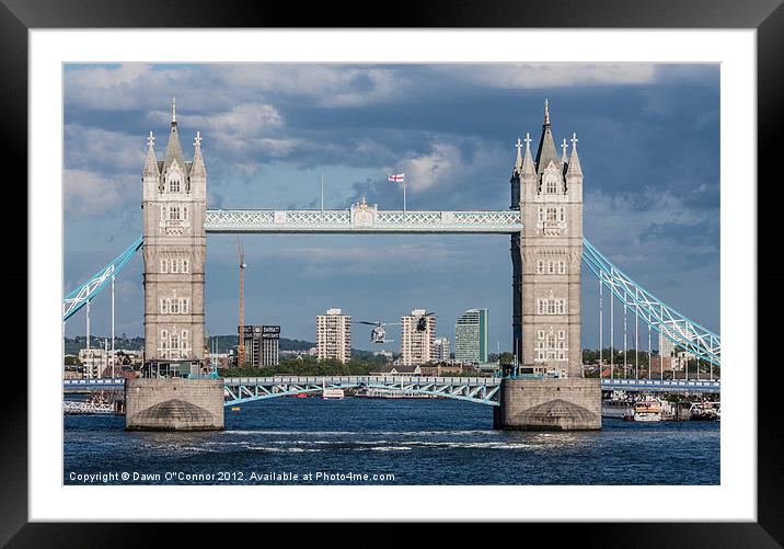 Helicopters at Tower Bridge Framed Mounted Print by Dawn O'Connor