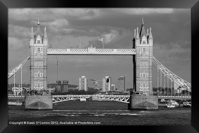 Helicopters at Tower Bridge Framed Print by Dawn O'Connor