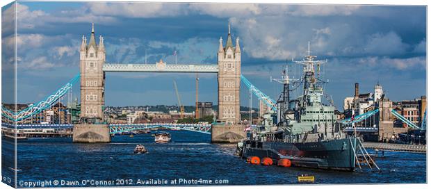 Tower Bridge and HMS Belfast Canvas Print by Dawn O'Connor