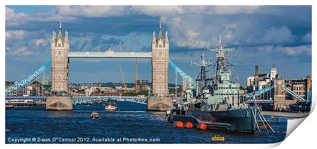 Tower Bridge and HMS Belfast Print by Dawn O'Connor