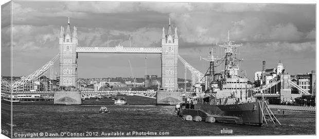 Tower Bridge and HMS Belfast Canvas Print by Dawn O'Connor