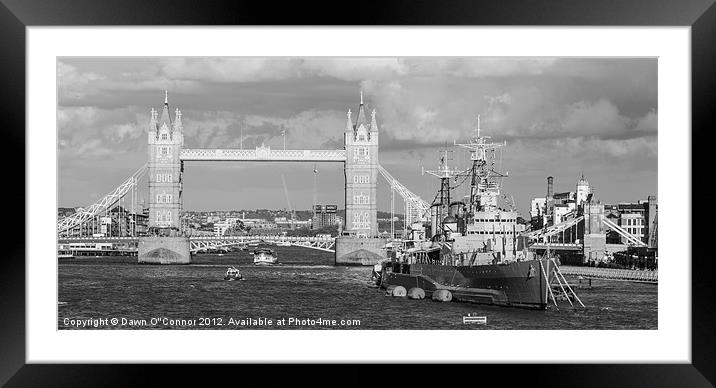 Tower Bridge and HMS Belfast Framed Mounted Print by Dawn O'Connor