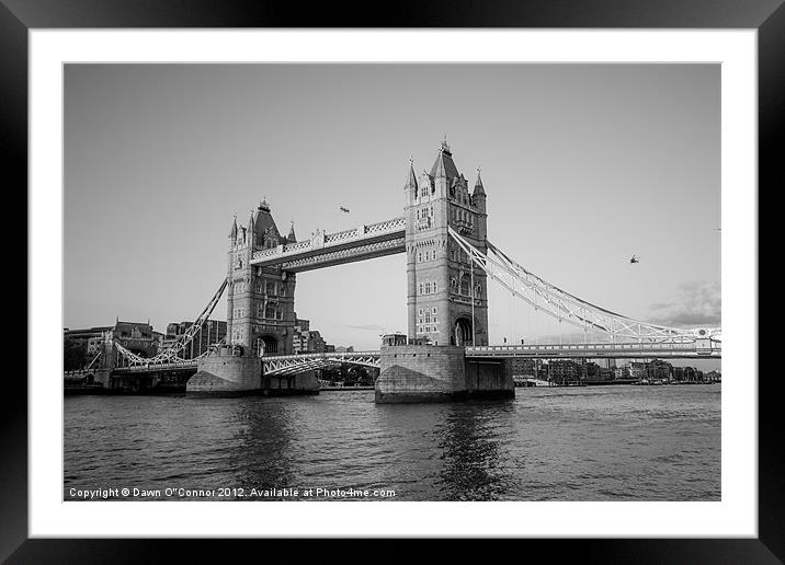Helicopter at Tower Bridge Framed Mounted Print by Dawn O'Connor