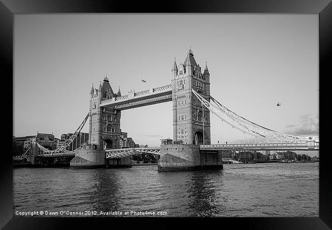 Helicopter at Tower Bridge Framed Print by Dawn O'Connor