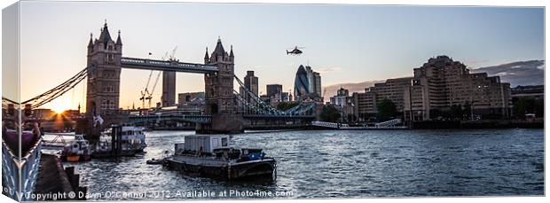 Helicopter at Tower Bridge Canvas Print by Dawn O'Connor