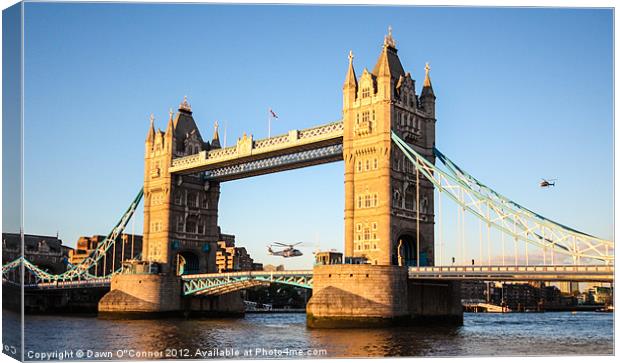 Helicopters at Tower Bridge Canvas Print by Dawn O'Connor
