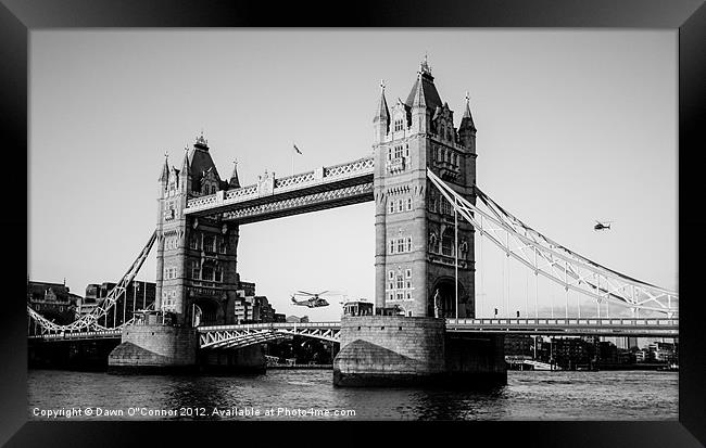 Helicopters at Tower Bridge Framed Print by Dawn O'Connor