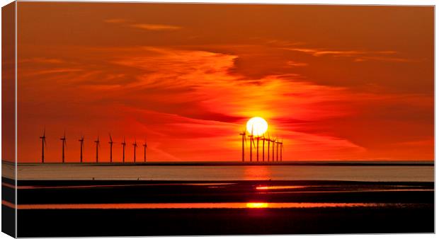 New Brighton Sunset ( wind turbines at sea) Canvas Print by raymond mcbride