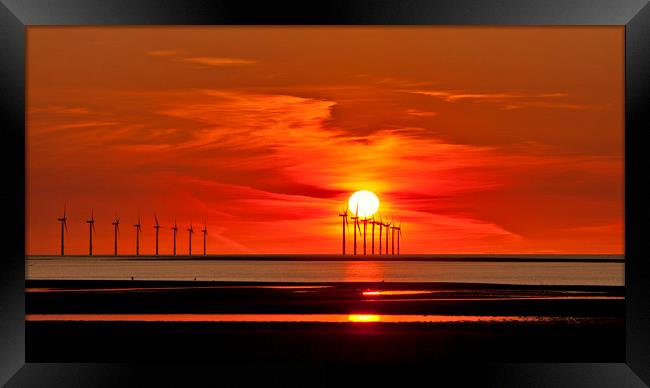 New Brighton Sunset ( wind turbines at sea) Framed Print by raymond mcbride