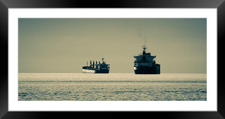 STEAMING TANKERS cargo oil ships steaming into the Framed Mounted Print by Andy Smy