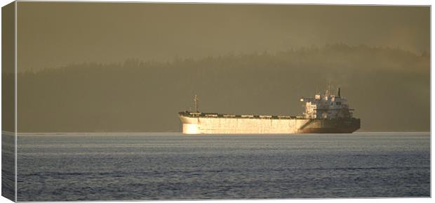 TANKER SUNSET cargo ship waiting to dock vancouver Canvas Print by Andy Smy
