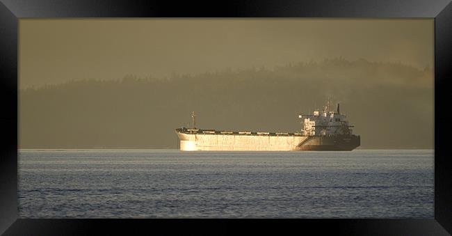 TANKER SUNSET cargo ship waiting to dock vancouver Framed Print by Andy Smy