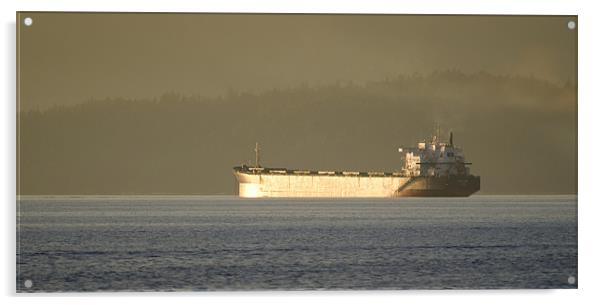 TANKER SUNSET cargo ship waiting to dock vancouver Acrylic by Andy Smy