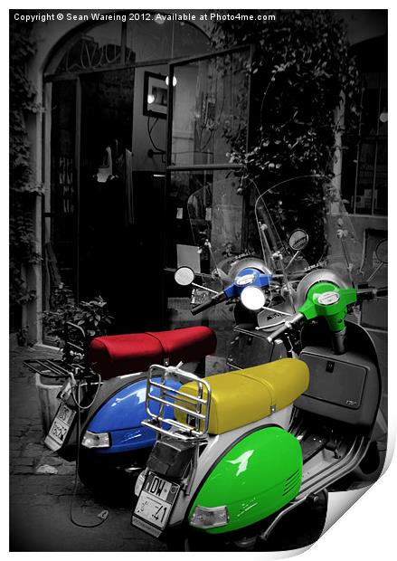 Colored Scooters Print by Sean Wareing