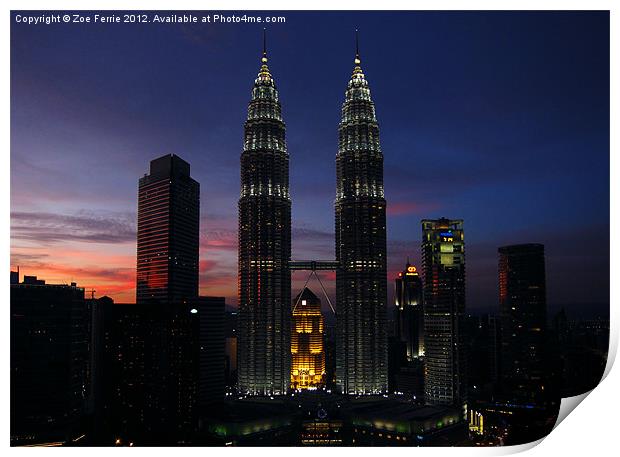 Petronas Towers in KL Malaysia Print by Zoe Ferrie