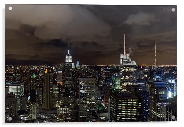 New York skyline at night Acrylic by Gary Eason