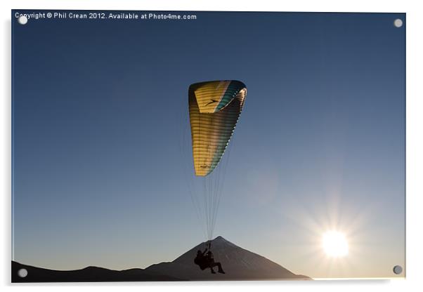 Paragliding over Teide Tenerife Acrylic by Phil Crean