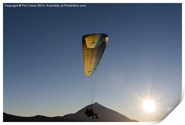 Paragliding over Teide Tenerife Print by Phil Crean