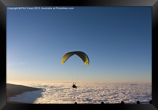 Paraglider above the clouds, Tenerife Framed Print by Phil Crean