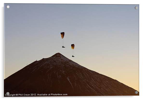 Paragliding over Teide, Tenerife Acrylic by Phil Crean