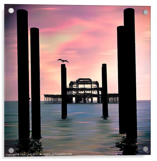 West Pier Silhouette Acrylic by Chris Lord