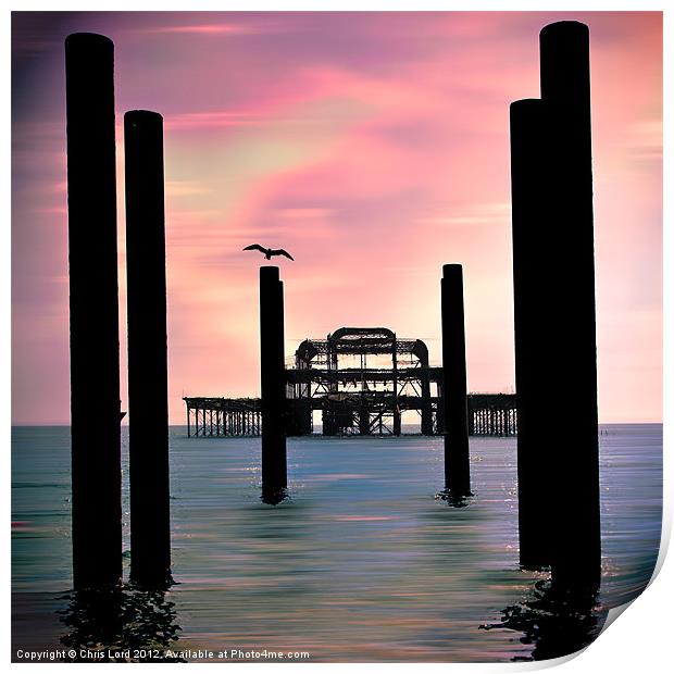 West Pier Silhouette Print by Chris Lord