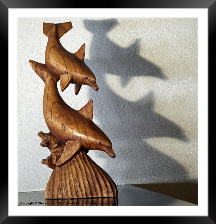 Wooden Dolphing carving from  Maldives Framed Mounted Print by Steve Brown
