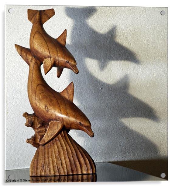 Wooden Dolphing carving from  Maldives Acrylic by Steve Brown