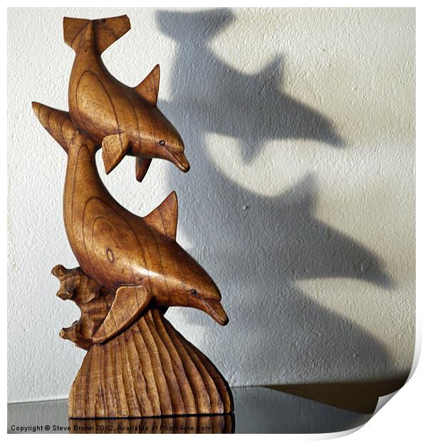 Wooden Dolphing carving from  Maldives Print by Steve Brown