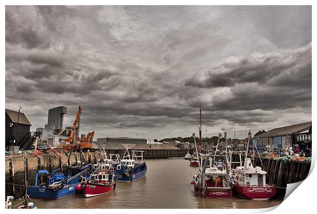 Boats at Whitstable Harbour Print by Dawn Cox
