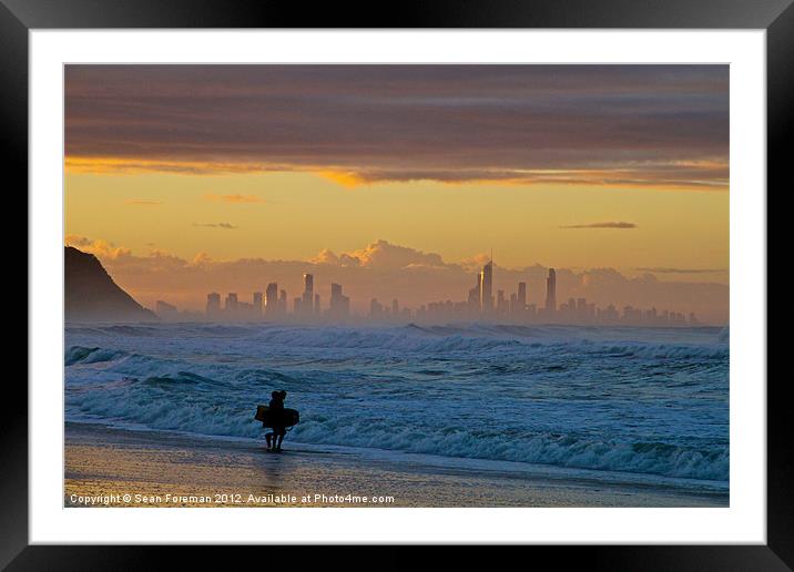 Surfers Paradise from Palm Beach at Sunset Framed Mounted Print by Sean Foreman