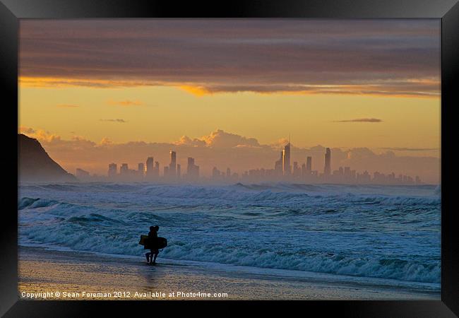Surfers Paradise from Palm Beach at Sunset Framed Print by Sean Foreman