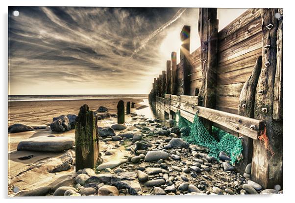 Amroth Beach Groins Acrylic by Ben Fecci