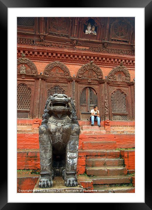 Large Stone Fu in Durbar Square Framed Mounted Print by Serena Bowles
