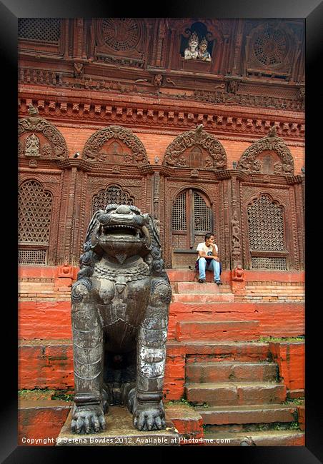 Large Stone Fu in Durbar Square Framed Print by Serena Bowles