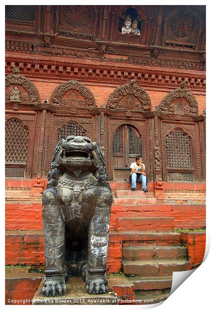 Large Stone Fu in Durbar Square Print by Serena Bowles