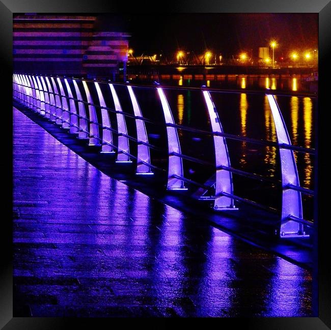 Neon Railings. Framed Print by Becky Dix