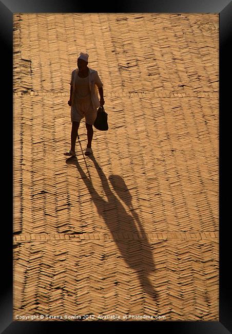 Man and Shadow in Durbar Square Bhaktapur Framed Print by Serena Bowles