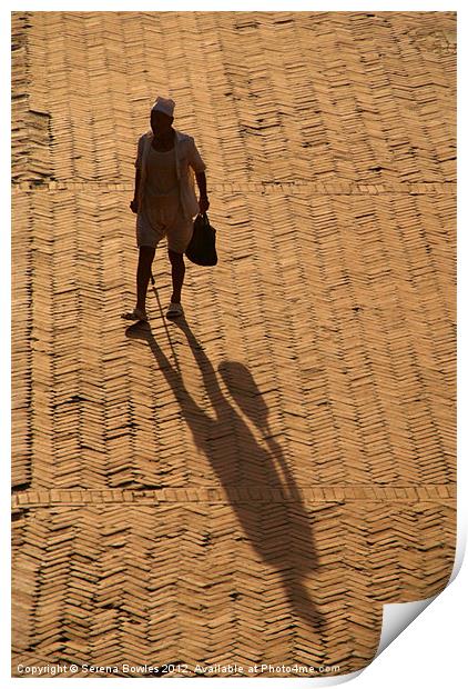 Man and Shadow in Durbar Square Bhaktapur Print by Serena Bowles