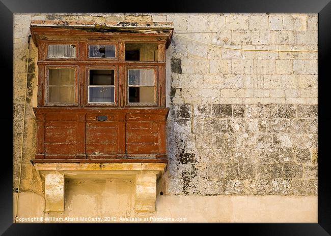Derelict Maltese Balcony Framed Print by William AttardMcCarthy