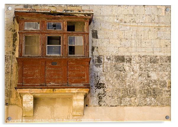 Derelict Maltese Balcony Acrylic by William AttardMcCarthy