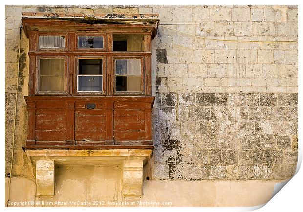 Derelict Maltese Balcony Print by William AttardMcCarthy