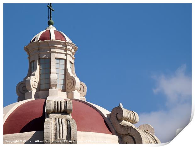 Mdina Cathedral Dome Detail Print by William AttardMcCarthy