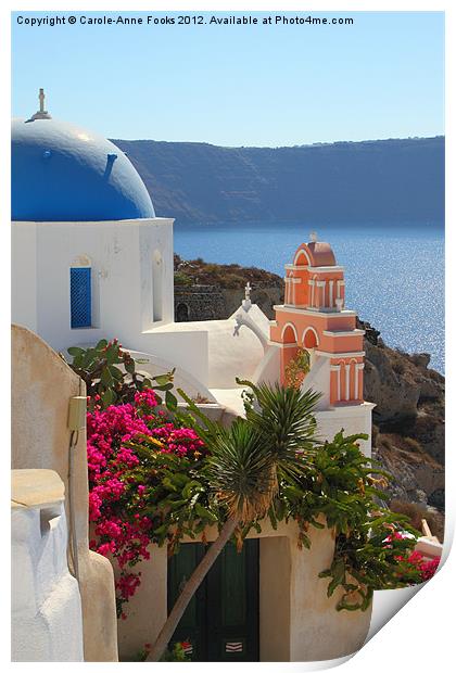 Blue Domed Church, Oia, Santorini Print by Carole-Anne Fooks